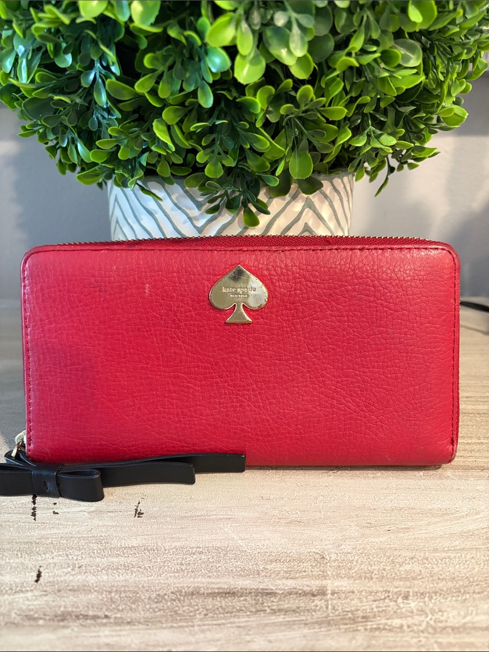 kate spade Red Leather Zip-Around Wallet with Spade Logo
